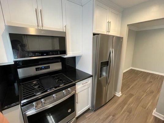 Interior, Kitchen, Stainless Steel Appliances, Wood Texture Flooring