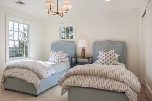 Bedroom, Chandelier, Interior, Recessed Lighting, Wood Texture Flooring