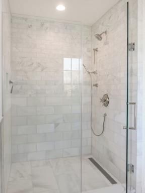 Bathroom, Glass Shower, Interior, Marble Walls, Recessed Lighting