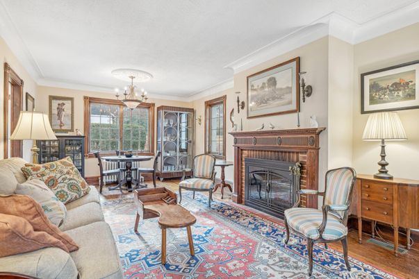 Chandelier, Dining room, Fireplace, Interior, Living room, Wood Texture Flooring