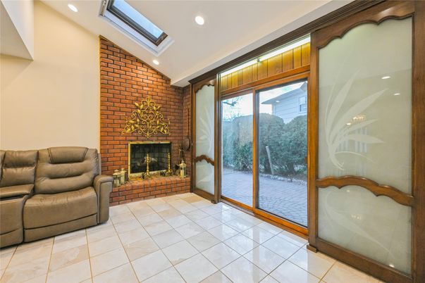 Fireplace, Interior, Recessed Lighting, Stone Walls