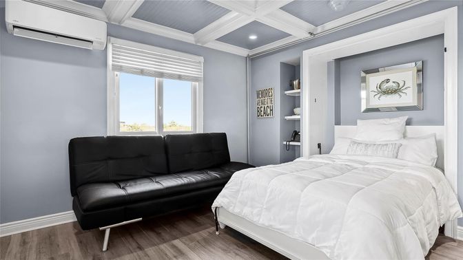 Bedroom, Interior, Recessed Lighting, Wood Texture Flooring
