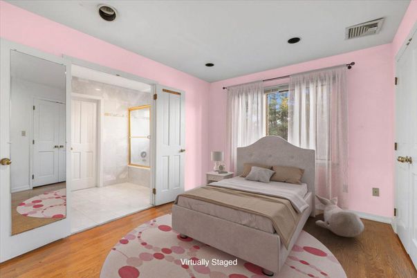Bathroom, Bedroom, Glass Shower, Interior, Recessed Lighting, Wood Texture Flooring