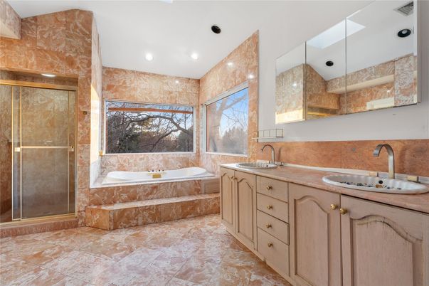 Bathroom, Dual Sink Vanities, Glass Shower, Interior, Recessed Lighting