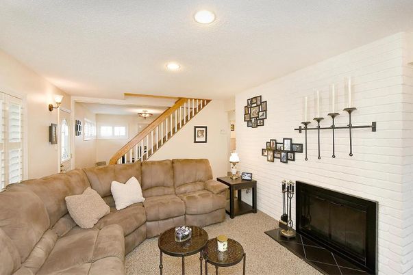 Fireplace, Interior, Living room, Recessed Lighting, Stone Walls
