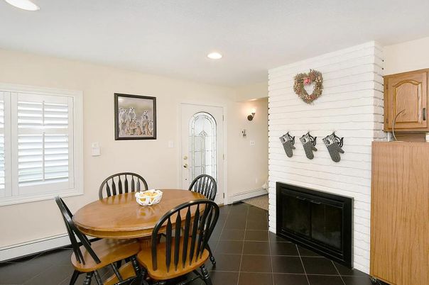 Dining room, Fireplace, Interior, Recessed Lighting