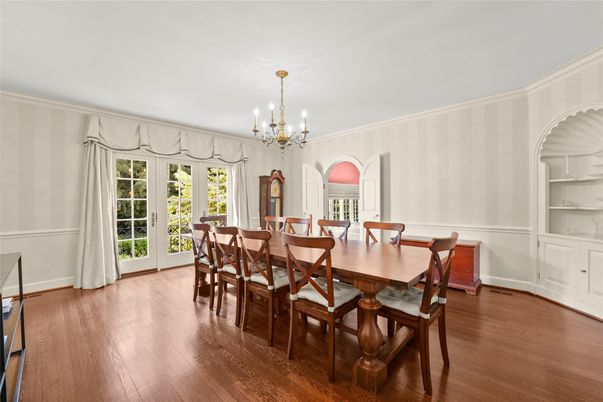Chandelier, Dining room, Interior, Wood Texture Flooring