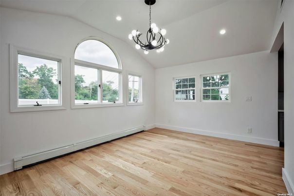 Chandelier, Empty room, Interior, Recessed Lighting, Wood Texture Flooring