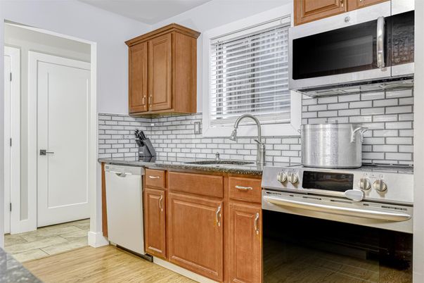 Interior, Kitchen, Stainless Steel Appliances, Wood Texture Flooring