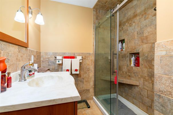 Bathroom, Glass Shower, Interior, Stone Walls