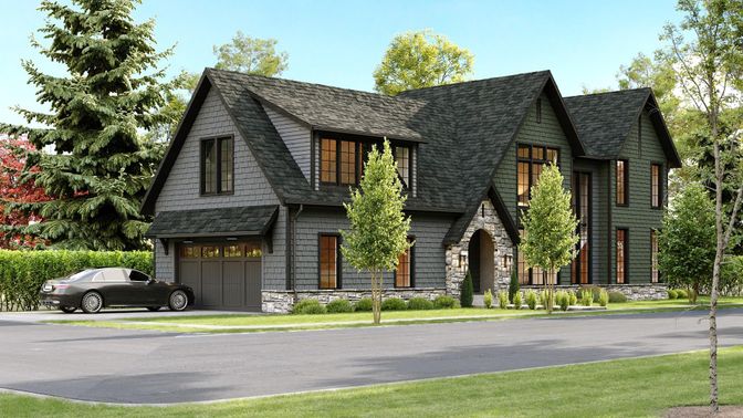 Attached, Exterior, Facade, Tudor Revival