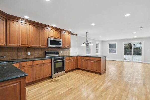 Interior, Kitchen, Pendant Lights, Recessed Lighting, Wood Texture Flooring