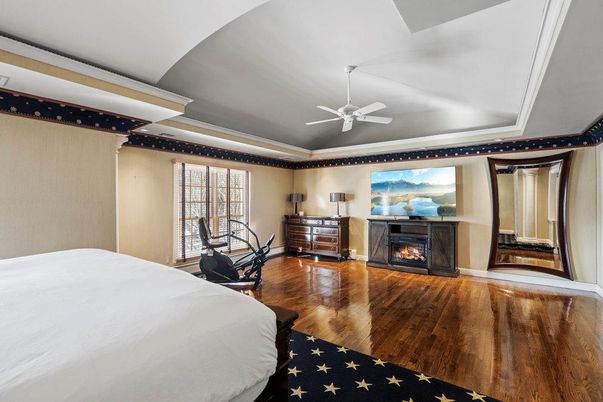 Bedroom, Fireplace, Interior, Wood Texture Flooring