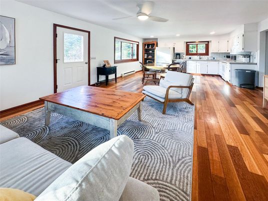 Dining room, Interior, Kitchen, Living room, Recessed Lighting, Wood Texture Flooring