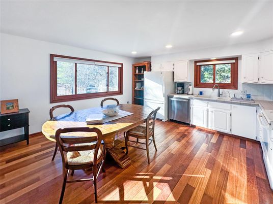 Dining room, Interior, Kitchen, Recessed Lighting, Wood Texture Flooring