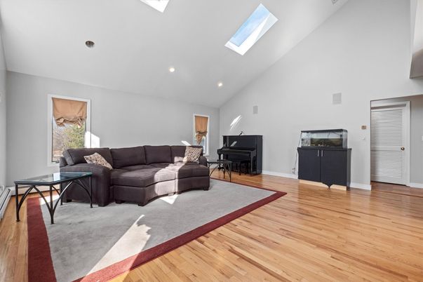 Interior, Living room, Piano, Recessed Lighting, Wood Texture Flooring