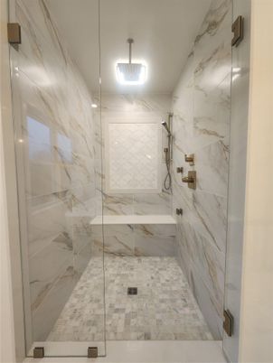 Bathroom, Glass Shower, Interior, Marble Walls