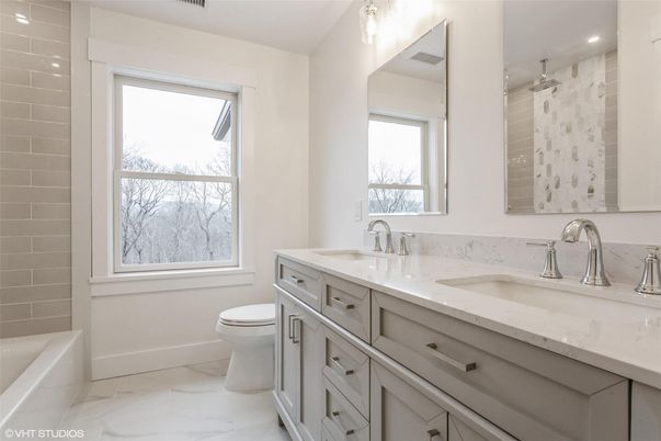 Bathroom, Dual Sink Vanities, Interior, Marble, Recessed Lighting