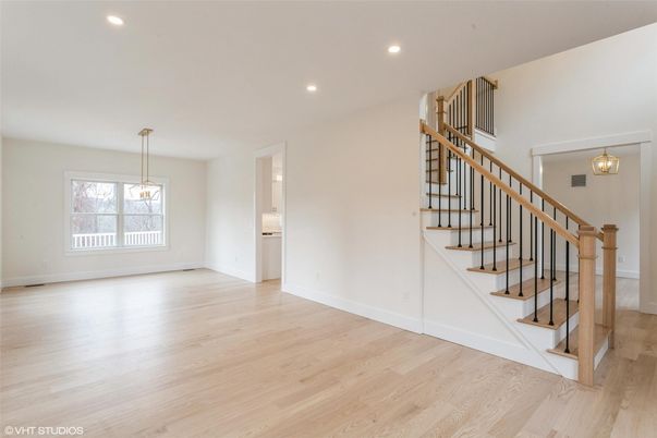 Empty room, Interior, Pendant Lights, Recessed Lighting, Wood Texture Flooring