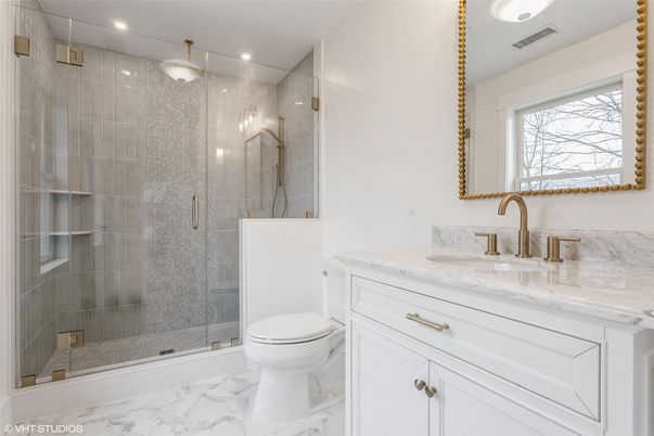 Bathroom, Glass Shower, Interior, Marble, Recessed Lighting