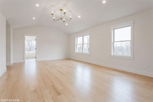 Chandelier, Empty room, Interior, Recessed Lighting, Wood Texture Flooring