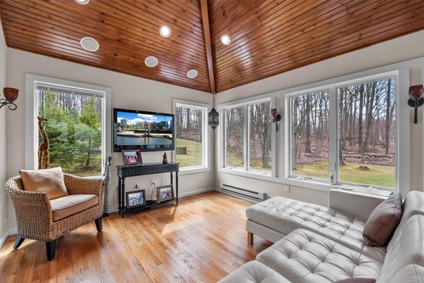 Interior, Living room, Recessed Lighting, Sun Room, Wooden Ceilings, Wood Texture Flooring