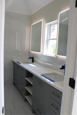 Bathroom, Dual Sink Vanities, Interior, Marble, Marble Walls