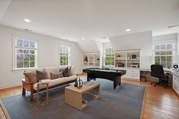Billiard Table, Game Room, Home Office, Interior, Living room, Recessed Lighting, Wood Texture Flooring