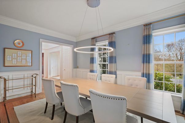 Dining room, Interior, Pendant Lights, Wood Texture Flooring