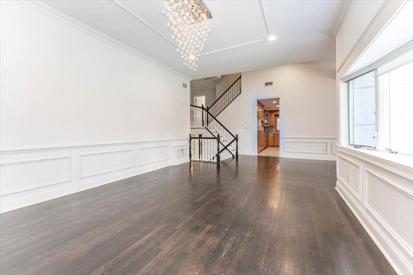 Empty room, Interior, Pendant Lights, Recessed Lighting, Wood Texture Flooring