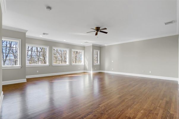 Empty room, Interior, Recessed Lighting, Wood Texture Flooring
