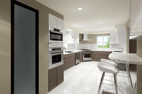 Interior, Kitchen, Marble, Recessed Lighting, Stainless Steel Appliances