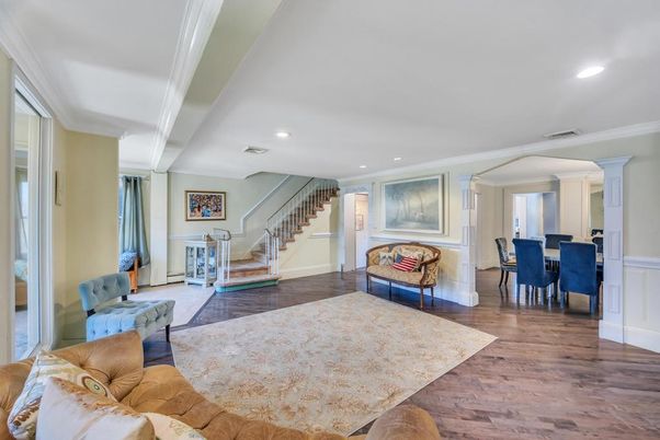 Dining room, Interior, Recessed Lighting, Wood Texture Flooring