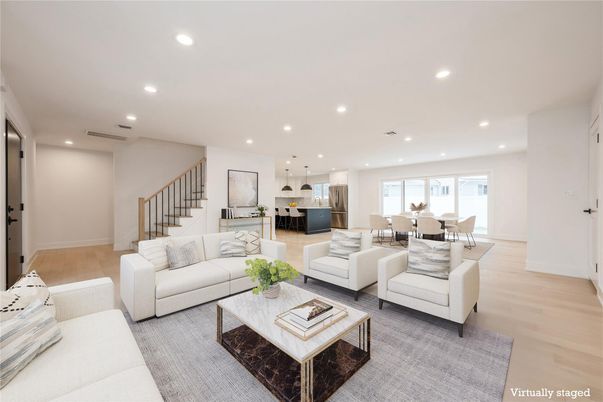Dining room, Interior, Kitchen, Living room, Pendant Lights, Recessed Lighting, Wood Texture Flooring