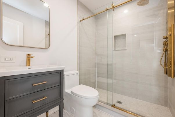 Bathroom, Glass Shower, Interior, Recessed Lighting