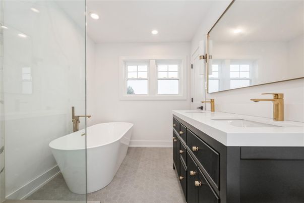 Bathroom, Dual Sink Vanities, Free Standing Baths, Interior, Recessed Lighting