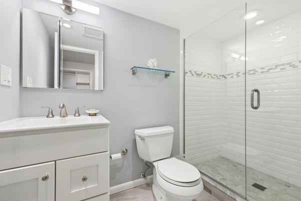 Bathroom, Glass Shower, Interior, Recessed Lighting