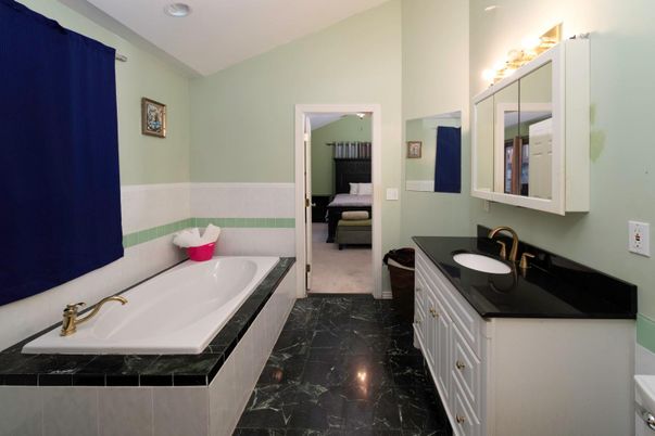 Bathroom, Dual Sink Vanities, Interior, Marble, Recessed Lighting