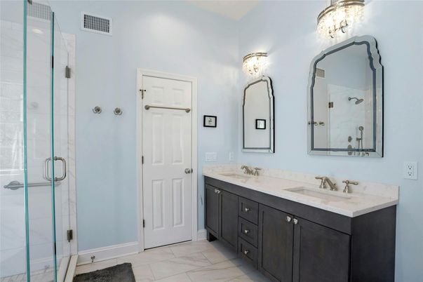Bathroom, Dual Sink Vanities, Glass Shower, Interior, Marble