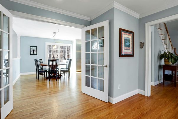 Dining room, Interior, Pendant Lights, Wood Texture Flooring