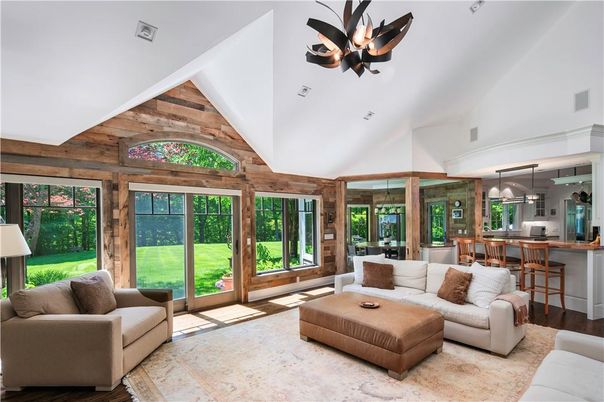 Dining room, Interior, Kitchen, Living room, Pendant Lights, Wood Texture Flooring, Wooden Walls