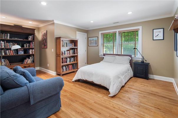 Bedroom, Interior, Recessed Lighting, Wood Texture Flooring