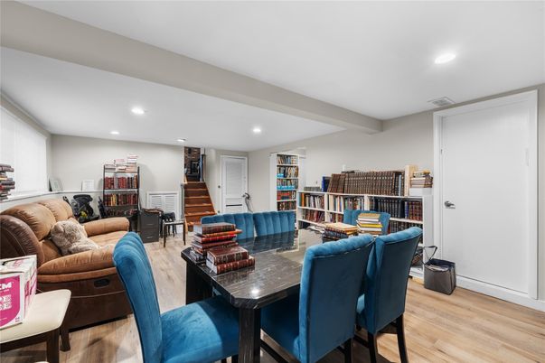 Dining room, Interior, Living room, Recessed Lighting, Wood Texture Flooring