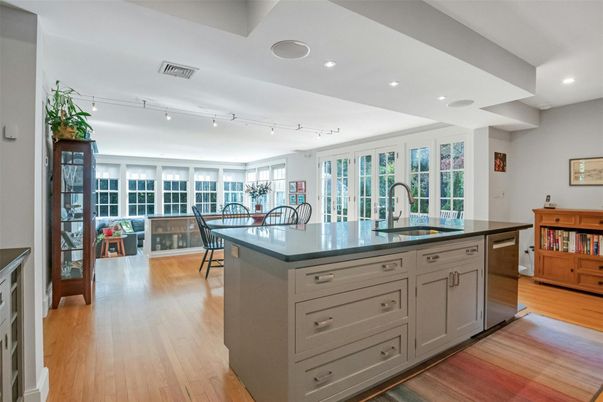 Dining room, Interior, Kitchen, Recessed Lighting, Wood Texture Flooring