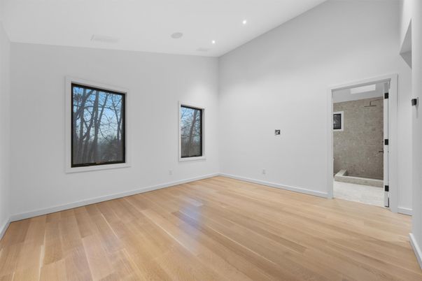 Bathroom, Empty room, Interior, Recessed Lighting, Wood Texture Flooring