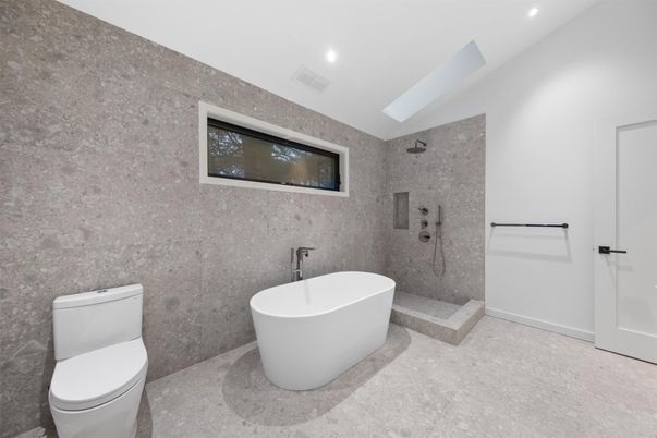 Bathroom, Free Standing Baths, Glass Shower, Interior, Recessed Lighting