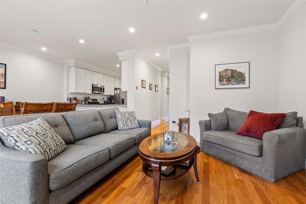 Interior, Kitchen, Living room, Recessed Lighting, Stainless Steel Appliances, Wood Texture Flooring