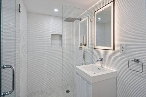 Bathroom, Glass Shower, Interior, Recessed Lighting