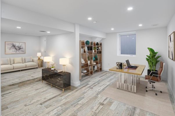Home Office, Interior, Recessed Lighting, Wood Texture Flooring