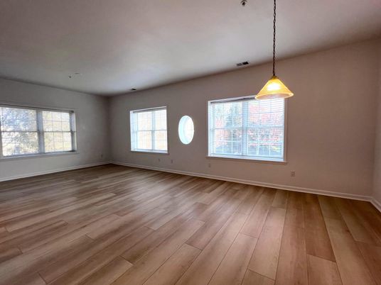 Empty room, Interior, Pendant Lights, Wood Texture Flooring